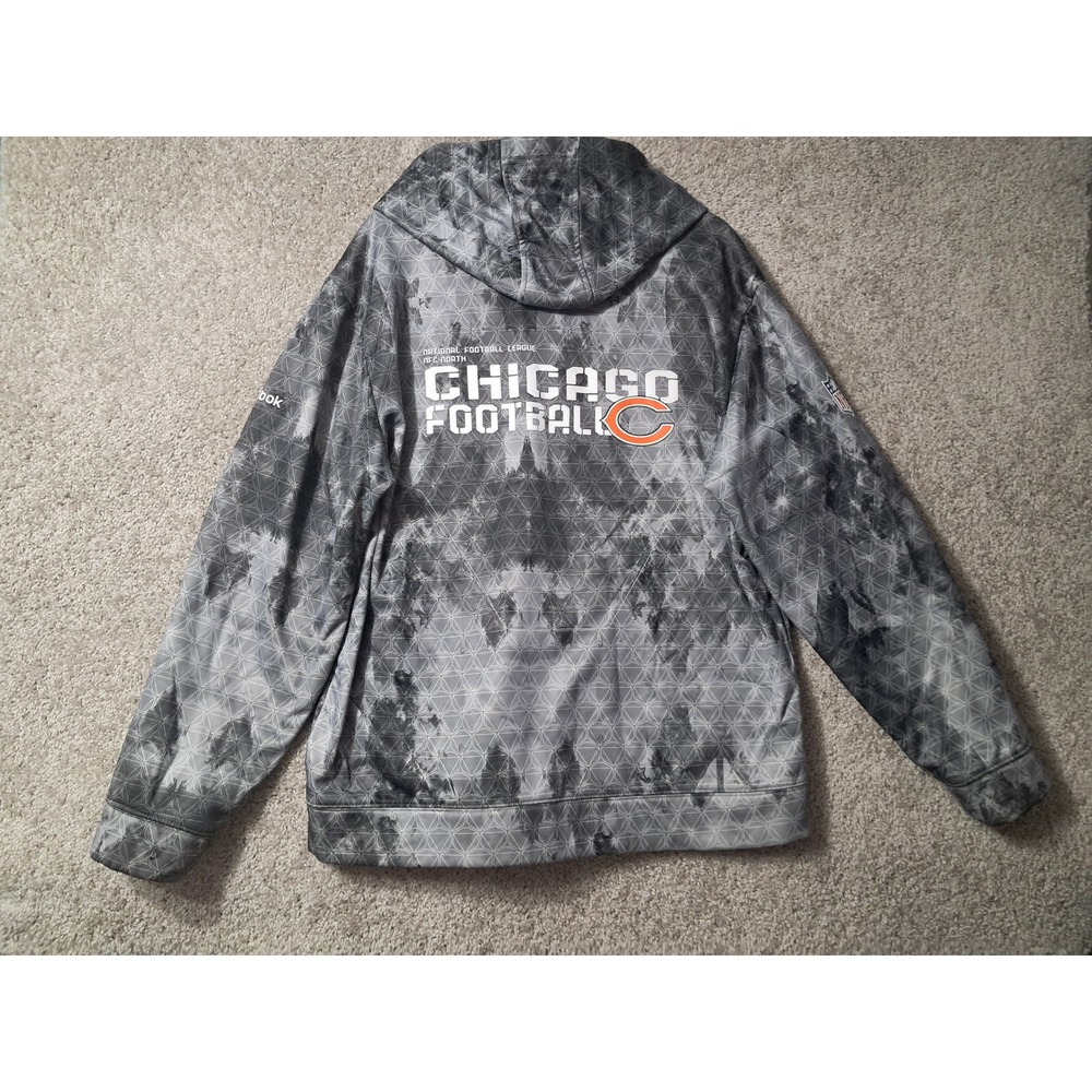 Chicago Bears Reebok Full Zip Hoodie Mens L Grey NFL Onfield Geometric Pattern - Picture 10 of 13